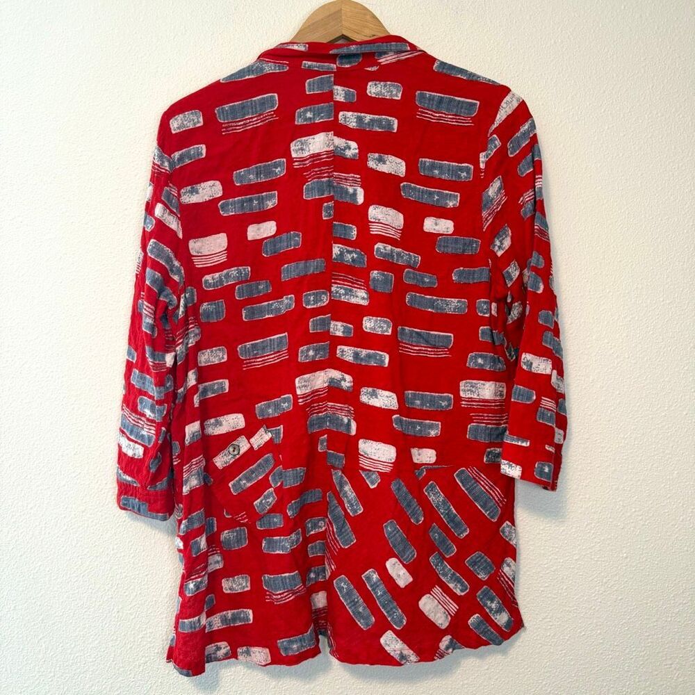 John Mark Red Patterned Button Down Blouse Size Xl - image 8
